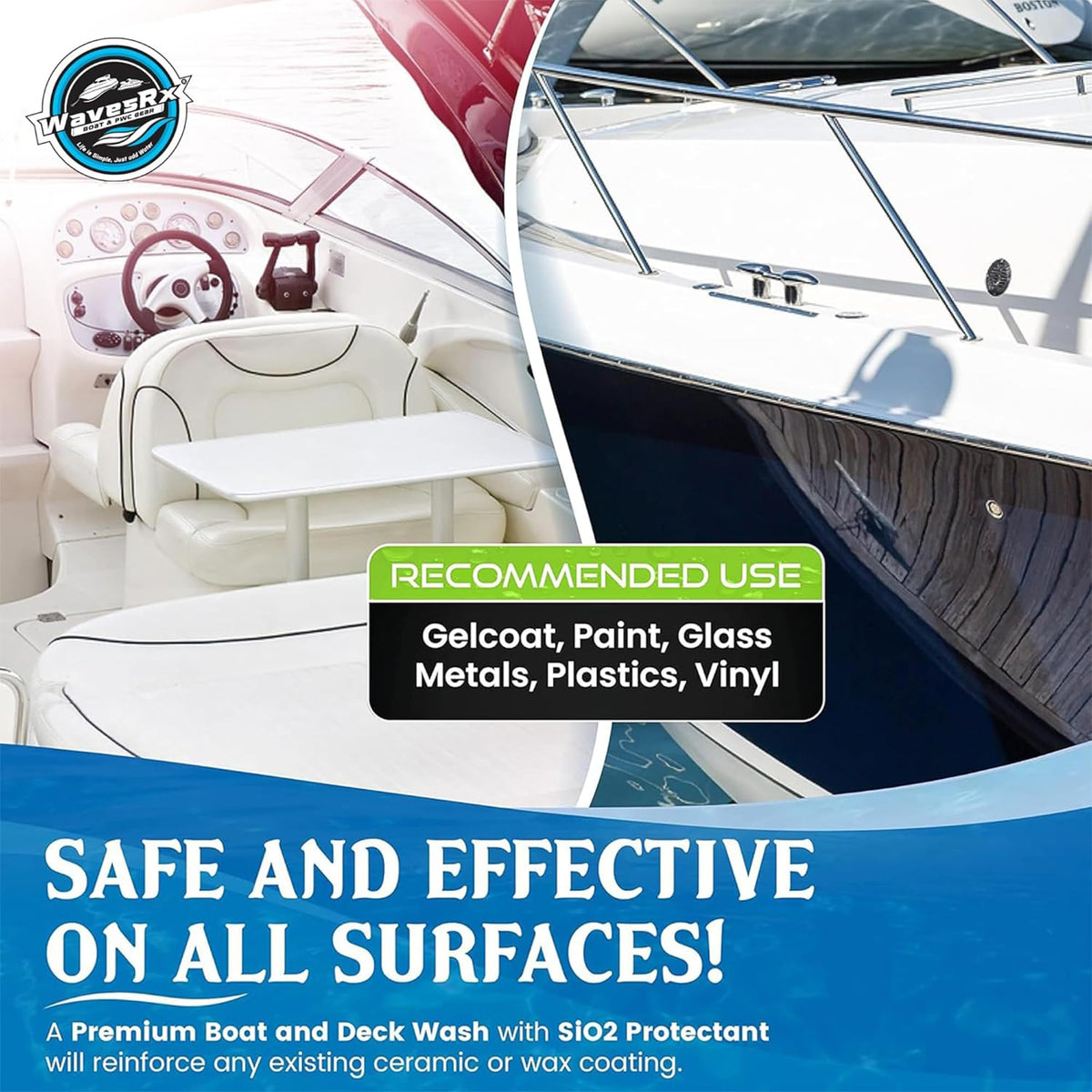 WavesRx Salt Neutralizing Boat Soap & Jet Ski Wash with SiO2 Surface Protection (EpicWash+) | Marine Grade Cleaner Removes Salt & Contaminants | Protective Ceramic Coating Prevents Buildup & UV Damage