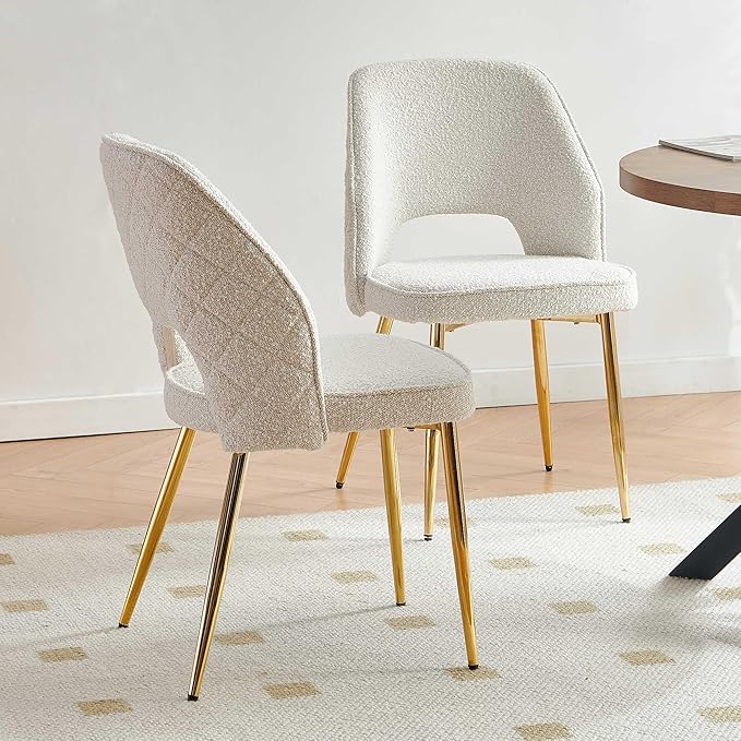 NORDICANA 5-Piece Dining Table Set for 4 - Space Saving 37-Inch Round Table and Chairs, 4 Seaters Dining Set with Upholstered Dining Chairs (Beige)