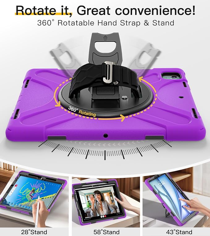 BRAECN Case for iPad Air 11 inch 2026(M4) 2025(M3) 2024(M2)iPad Pro 11 inch(4th/3rd/2nd/1st)&amp Air 10.9(5th/4th) Protective with Pencil Holder Screen Protector 360°Rotating Stand Handle Full Body