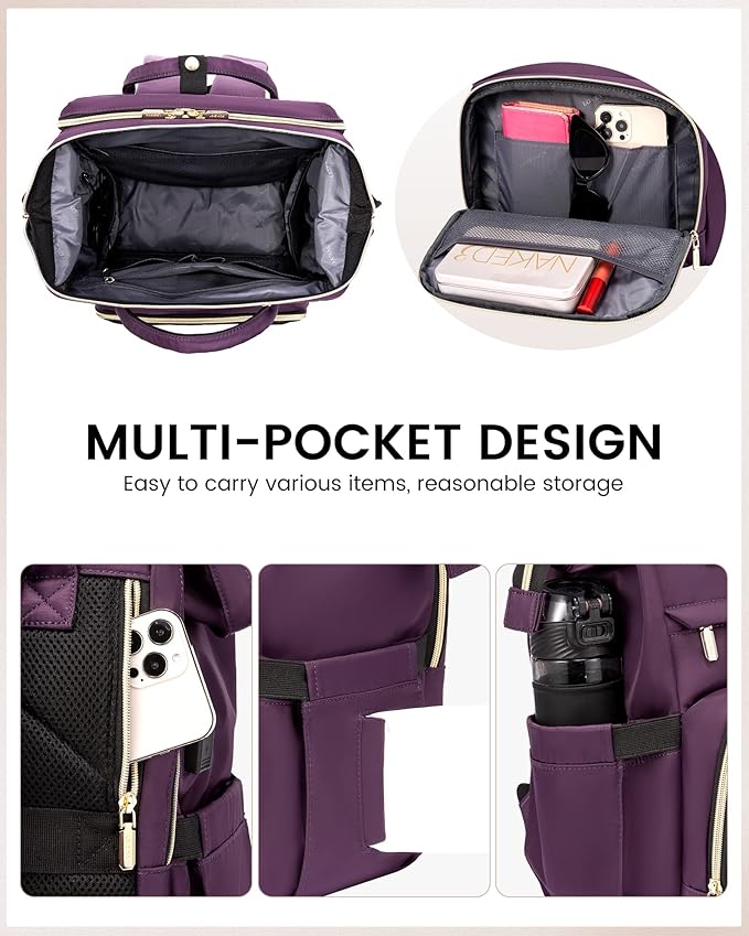 LOVEVOOK Laptop Backpack Women, 15.6 Inch Backpack with Charger, Water Resistant Teacher Bag Work Backpack with Laptop Compartment for Travel Business College, Dark Purple