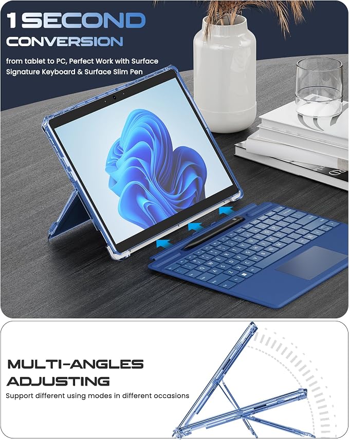 INFILAND Surface Pro 11/10/9 Case Crystal Clear Multi-Angle Shockproof for Microsoft Surface Pro 11th Edition AI 2024 Work with Surface Pro Signature Keyboard &amp Slim Pen 2 Mysterious Black