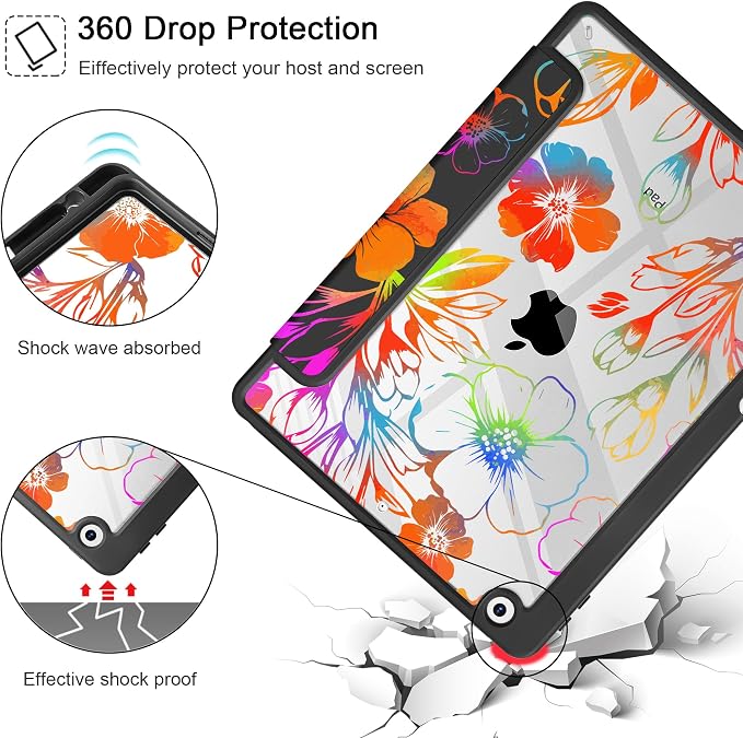 Tuiklol for iPad 10.2 inch 9th / 8th / 7th Gen 2021 2020 2019 Release Case | Built in Pencil Holder - TPU Protection Trifold Stand Stand Clear Back Tablet Cover With Auto Wake/Sleep Blue berries