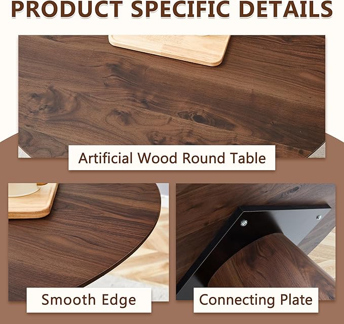45 Inch Round Dining Table Set for 6, 7 Piece Kitchen Table and Chairs Set, Wooden Table with Walnut Finish, Small Space Dining Set for Apartment or Dining Room