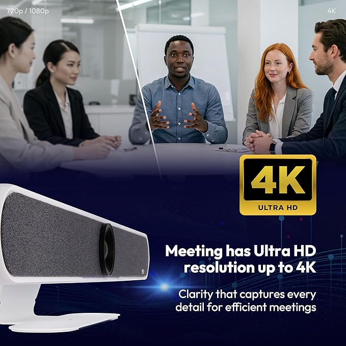 GoPresence 4K Ultra HD Meeting Bar – All-in-One Video Conferencing System with 120° Wide-Angle Lens, 6 Mics with 20ft Pickup Range, Dual Speakers, Plug-and-Play USB for Zoom/Teams/Meet – Medium Rooms