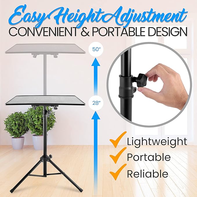 Pyle Universal Laptop Projector Tripod Stand - 2 Pcs Computer, Book, DJ Equipment Holder Mount Height Adjustable Up to 50 Inches w/ 20'' x 16'' Plate Size - Perfect for Stage or Studio Use PLPTS3X2