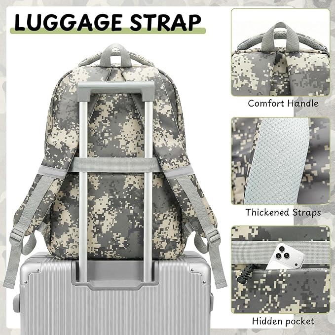Kids Backpack for Boys - Camo Boys Backpacks for Kids Teens Elementary Middle School, 18″ Camouflag Students Bookbag with Usb Charging Port & Key-chain, Perfect for Travel and School