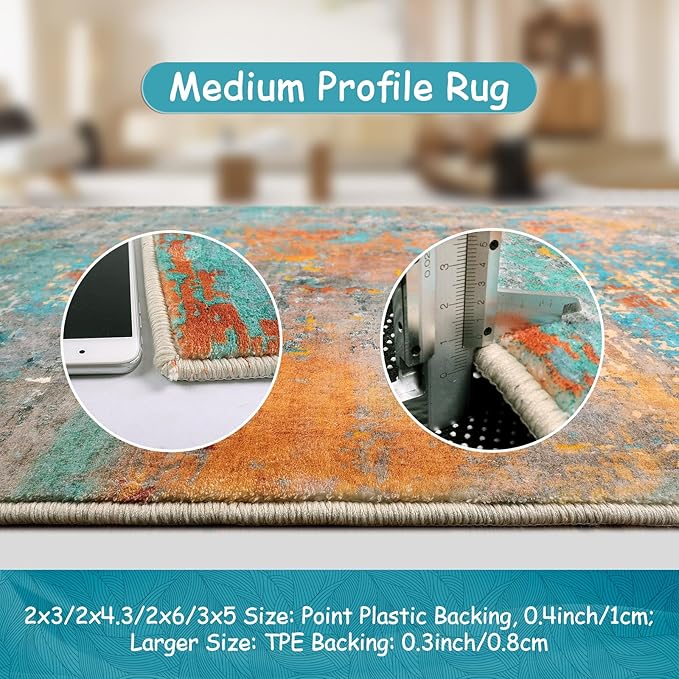 Lahome Modern Abstract Rug - 2x8 Colorful Hallway Runner Rug, Non Skid Washable, Bathroom Carpet, Indoor Floor Entryway Runner for Living Dining Bedroom Kitchen