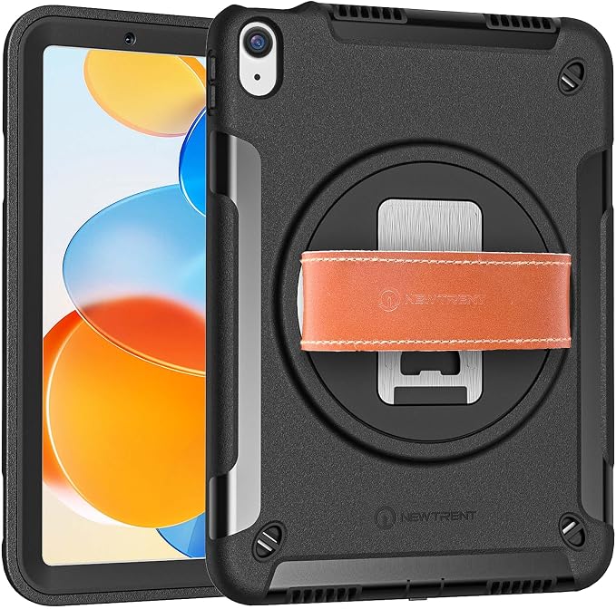 New Trent Original Rugged Case for iPad 11 (A16) 11-inch (2025) &amp iPad 10th Gen 10.9-inch (2022) | 360° Rotating Kickstand Genuine Leather Hand Strap Built-in Screen Protector Heavy-Duty Protec