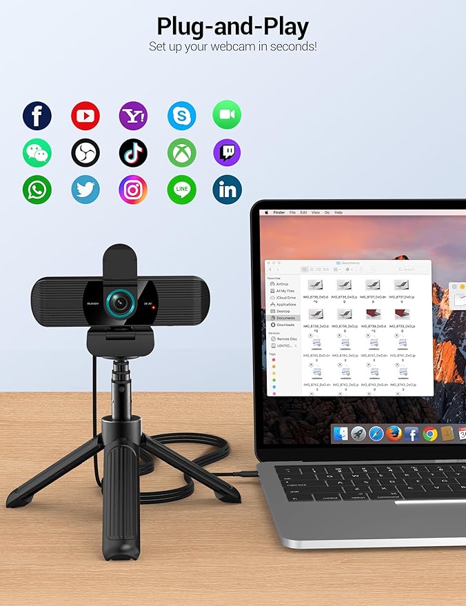 RUWBY QHD 2K Webcam with Built-in Dual Mics, Wide-Angle Lens, Privacy Cover, Tripod Stand, Autofocus PC Camera, Plug and Play for Desktop Computer or Laptop