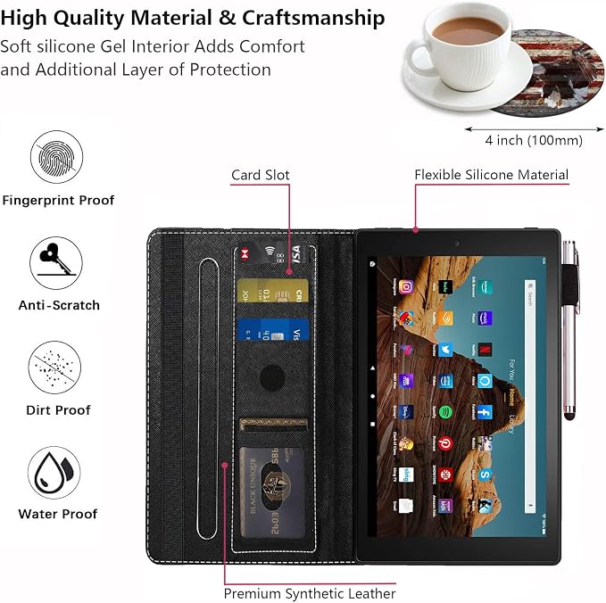 Case for Amazon Fire HD 10 Tablet 10.1 inch (9th/7th Generation 2019/2017 Release) - Slim Lightweight PU Leather Stand Cover with Auto Wake/Sleep Celestial Theme Sun with Crescent Moon
