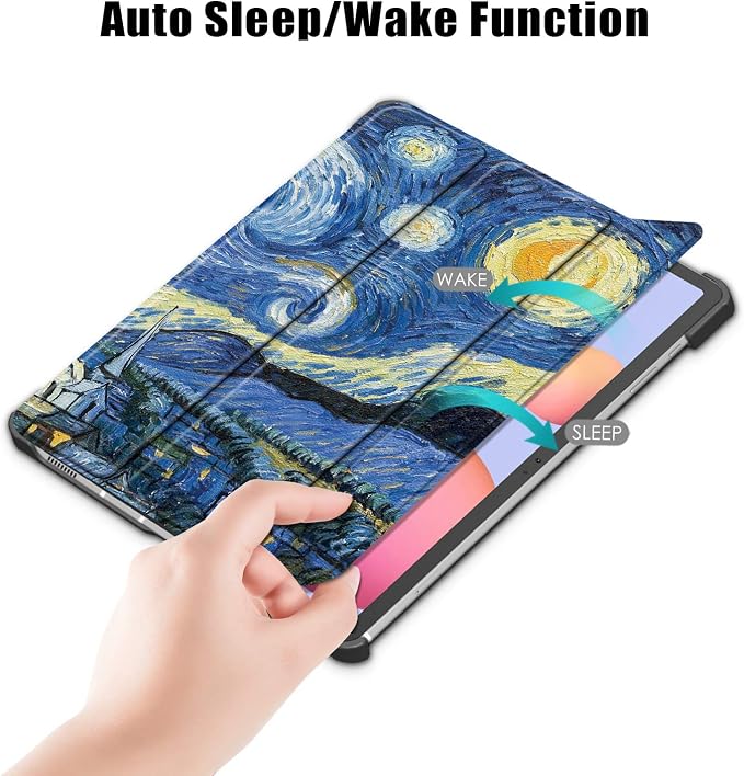 Case for Samsung Galaxy Tab S8 Plus 12.4 2022/S7 FE 2021/S7 Plus 2020 (SM-X800/X806/T730/T733/T736/T738/T970/T975/T976) Lightweight Tri-Fold Stand Thin Cover Auto Wake/Sleep Almond Blossom