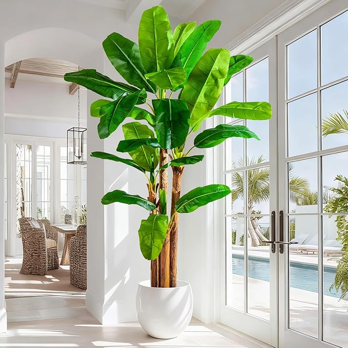 Large Fake Tropical Bananas Trees Tall Artificial Banana Tree Indoor Outdoor Realistic Floor Plant Big Faux Plants for House Home Living Room Office Front Porch Decor Outside Patio para decoracion
