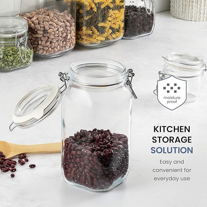 Bormioli Rocco Fido Glass Jar with Airtight Clamp Lid, 67.75 Oz - Clear