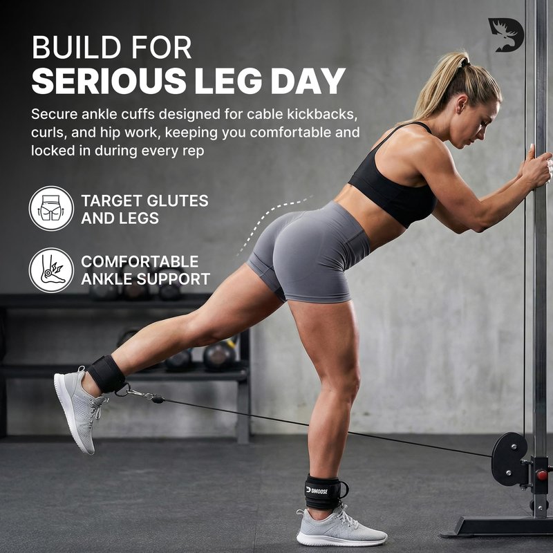 DMoose Fitness Ankle Straps for Cable Machines - One Size Fit Premium Padding, Glute Kickback Ankle Strap for Women & Men, Cable Attachments for Gym & Booty Workouts (Lilac Purple - Single)