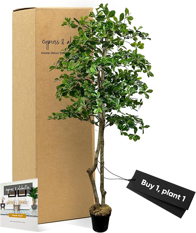 Cypress & Alabaster Handmade 6ft Italian Black Olive Leaf Artificial Tree with Ethically Sourced Real Wood Trunks, Hypoallergenic, 6-Foot, Green
