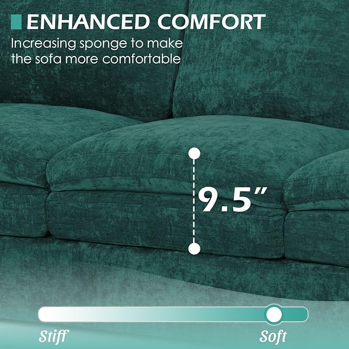 3 Pieces Chenille Sofa Set w/Arm Pillows, Upholstered 2 Pieces Loveseat & 3 Seater Sofa w/Comfortable Back Cushions, Modern 2-Seat & 3-Seat w/High-Density Foam for Living Room, Teal