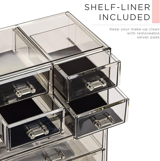 Sorbus Clear Cosmetic Makeup Organizer - Make Up & Jewelry Storage, Case & Display - Spacious Design - Holder for Dresser, Bathroom, Vanity & Countertop (3 Large, 4 Small Drawers) [Black Jewel]