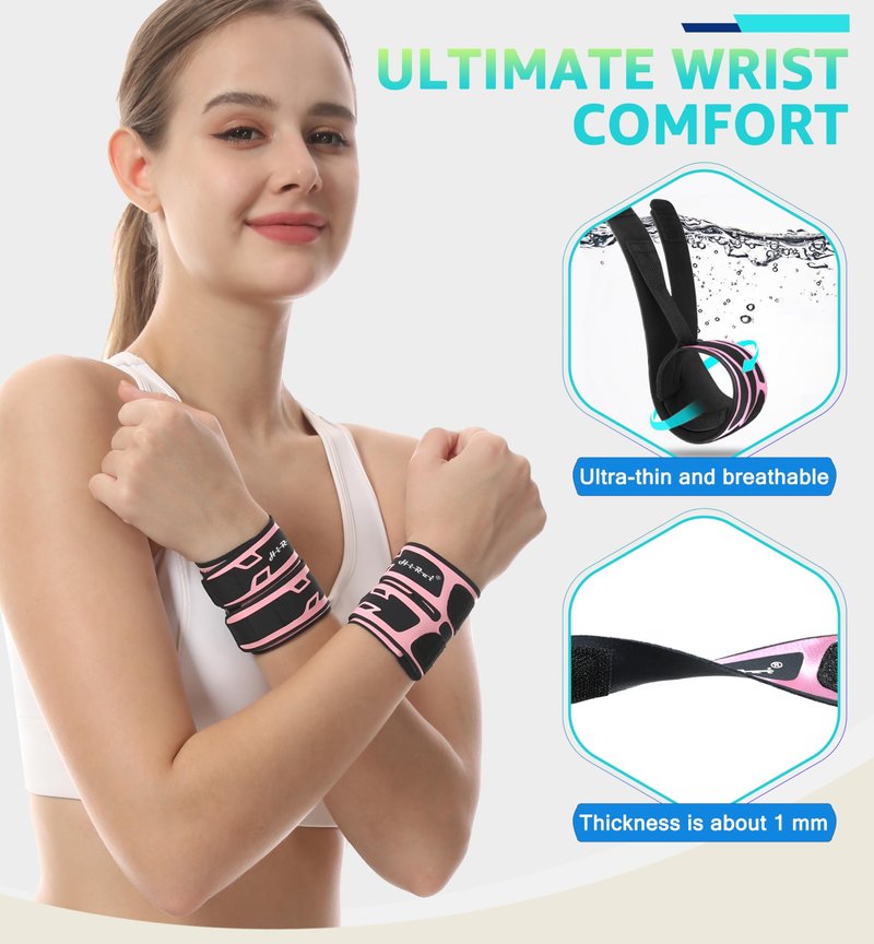 HiRui Wrist Brace Wrist Wrap for TFCC Tears, Ultra-thin Compression Wrist Strap Wrist Support for Workout Basketball Tennis Weightlifting Tendonitis Carpal Tunnel Syndrome-Adjustable (Pink, 1 Pack)