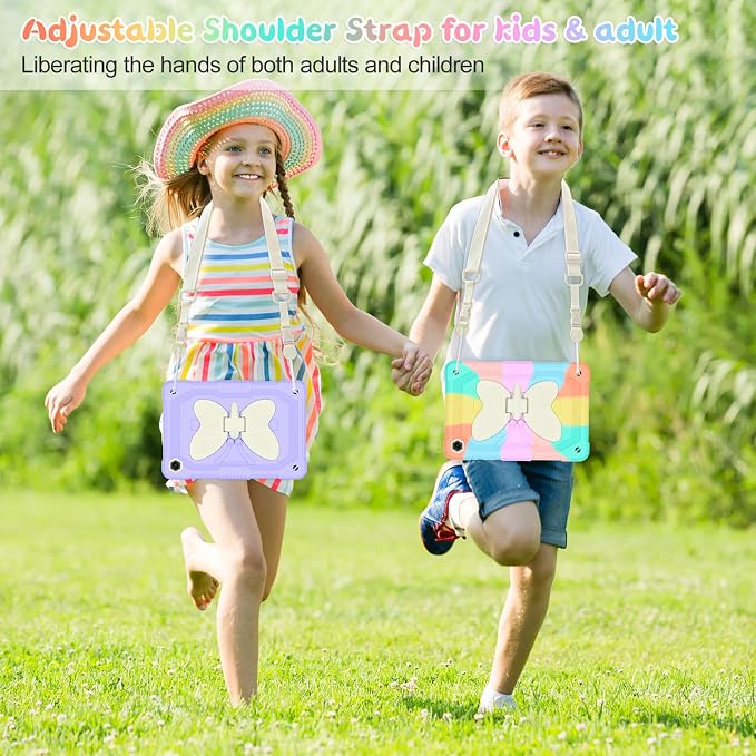 Cover for Samsung Galaxy Tab A11+ Plus/A9+ Plus Case with Screen Protector Galaxy Tab A11+/A9+ 11 inch 2025/2023 Released with Butterfly Stand Shoulder Strap Shockproof case for Kids Girl Colorful