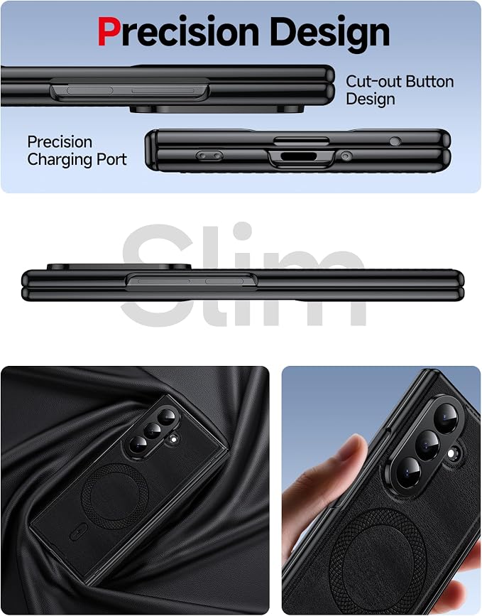 LeYi for Z-Fold-7 Case: Built-in Screen Protector Mag-Safe Leather Black | Galaxy Z fold 7 Case Magnetic Full Body Shockproof Hinge Protection Dual Layer Heavy Duty Z Fold7 Case para Samsung Fold