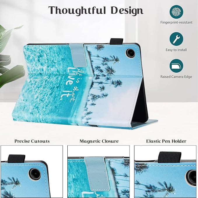 Case for Samsung Galaxy Tab A9 8.7 Inch 2023 (SM-X110/X115/X117) Suede Embossed Flower Flip Stand Protective Shell with Pen Holder &amp Card Slot No Smart Auto Wake/Sleep Function Brown