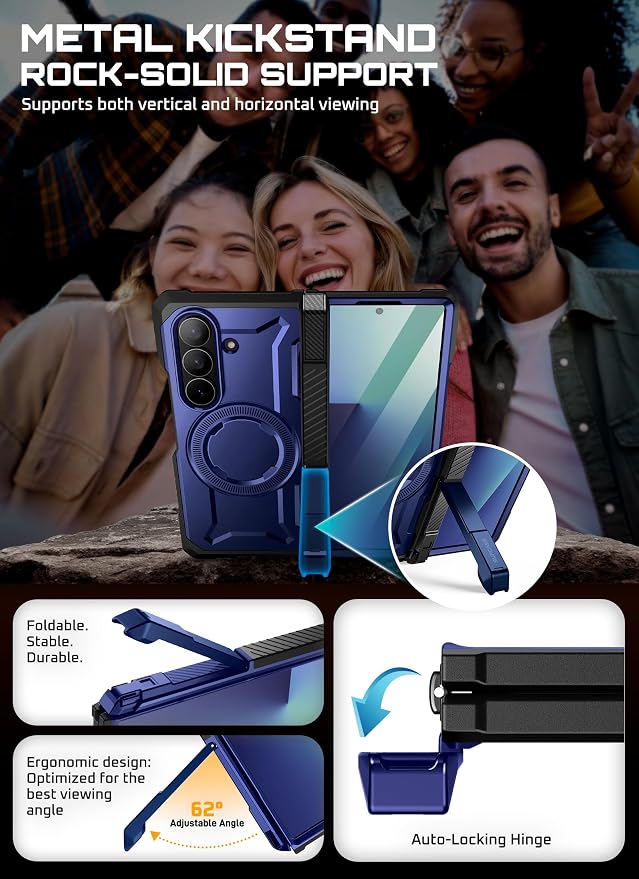 SUPCASE for Samsung Galaxy Z Fold 7 Case with Kickstand Azure | Compatible with MagSafe Tempered Glass Screen Protector Military-Grade Protection Hinge Coverage Unicorn Beetle Grip