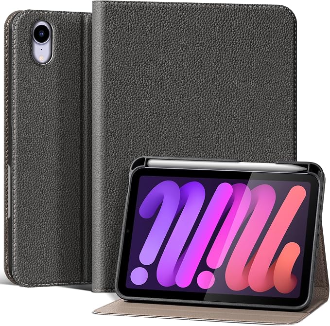Case for iPad Mini7(A17 Pro) 2024/6th 2021 8.3 with Pencil Holder | Leather Protective Shockproof Smart Cover Adjustable Stand Auto Wake/Sleep Multiple View Angles Black