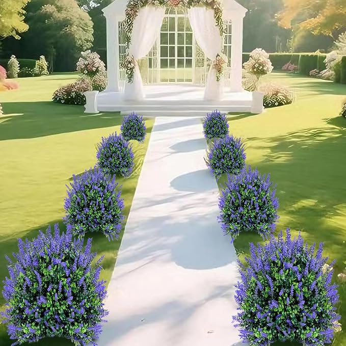 Fake Lavender Plant Set of 2: 24" Tall Outdoor Artificial Plants with Ground Spike, UV Resistant for Indoor/Outdoor Decor