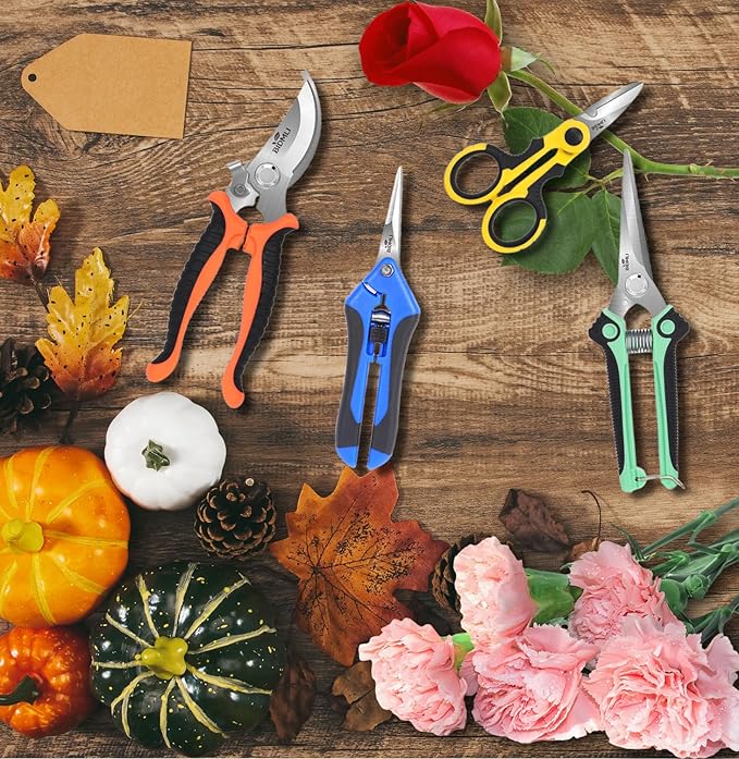 4-Pack Multifunctional Garden Scissors Set-BIDMLI Stainless Steel Pruning &Floral Shears with One-Piece Handle Blades for Tree Pruning, Flower Trimming, and Fruit Picking Tasks at Home&Garden Tool.