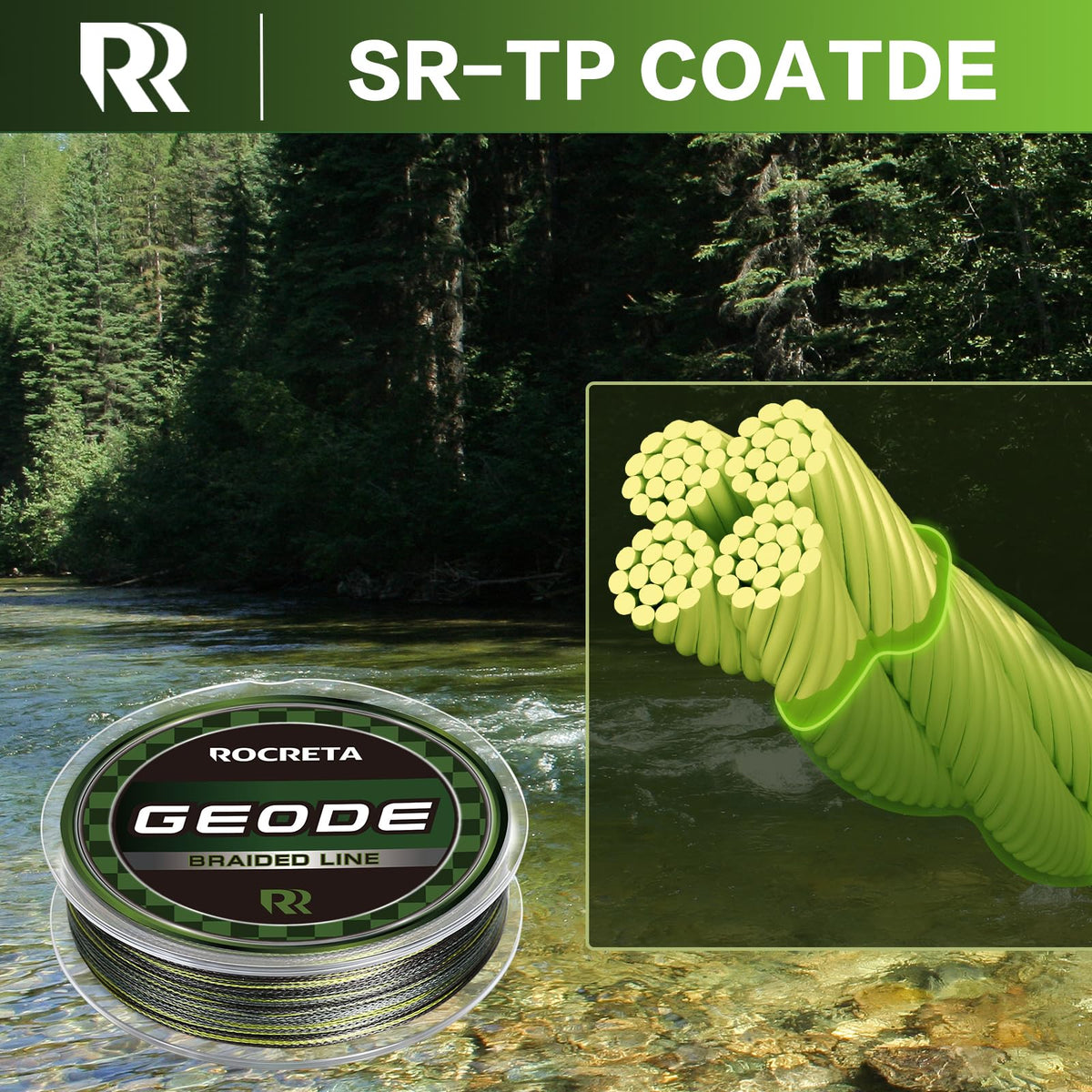 ROCRETA Geode Braided Fishing Line, Super Strong Power Braid Lines for Saltwater and Freshwater Fish 30lb, 150yds，Camo Green