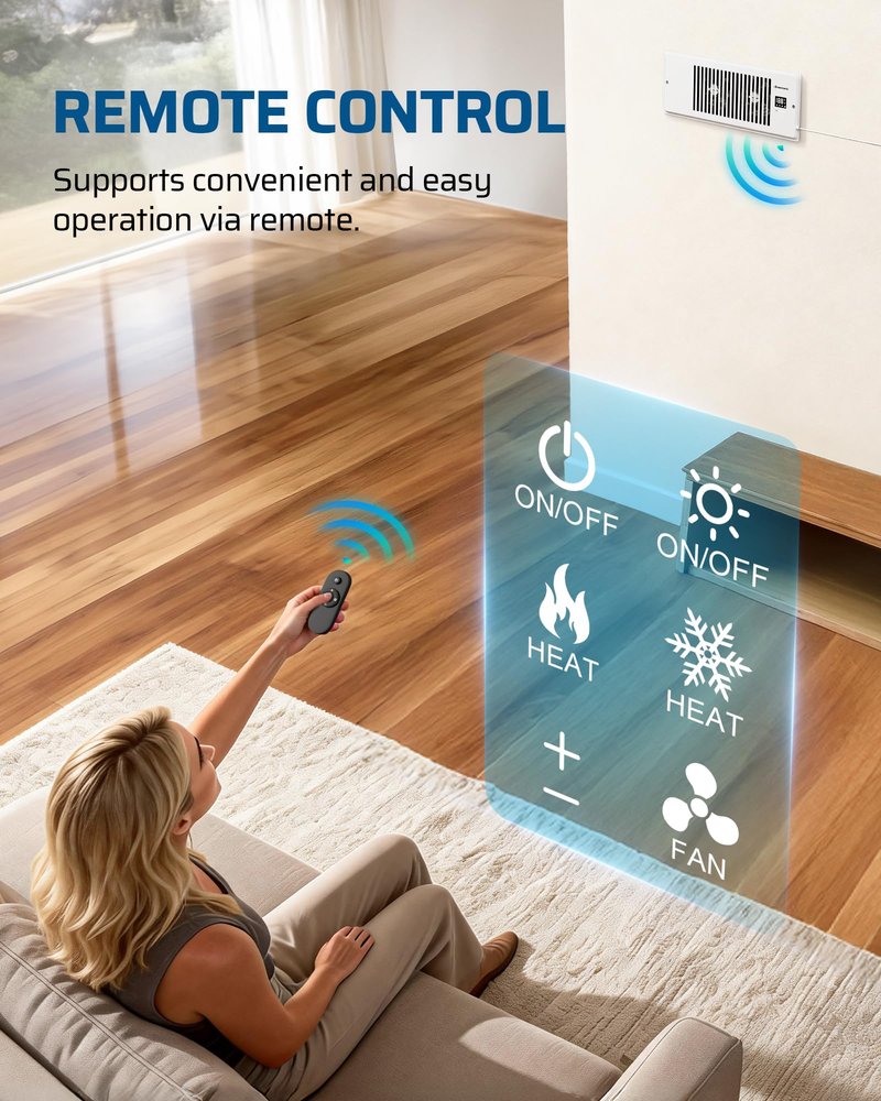 DEWENWILS 4'' x 12'' Quiet Register Booster Fan with Remote Control & Smart Intelligent Thermostat, 5-Speed Vent Fan Booster, Enhances AC Heating & Cooling Airflow for Floor, Wall, White