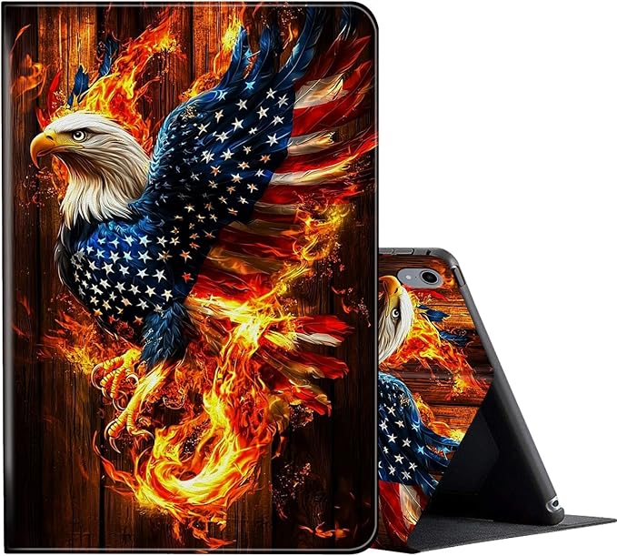 Case for iPad (A16) 11th Generation 11 Inch (2025) for iPad 10th Generation Case 10.9 Inch (2022)Slim Shockproof Shell PU Leather Stand Cover w/Auto Sleep Wake-American Eagle Rebirth of Fire
