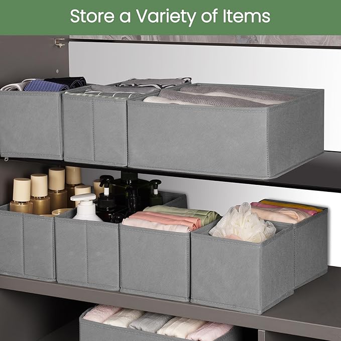 Criusia Drawer Organizer Clothes, 24 Pack Underwear Drawer Organizers, Foldable Closet Organizers and Storage Dresser Drawer Dividers Clothing Organizer for Clothes, Socks, Scarves, Bra, Ties (Grey)