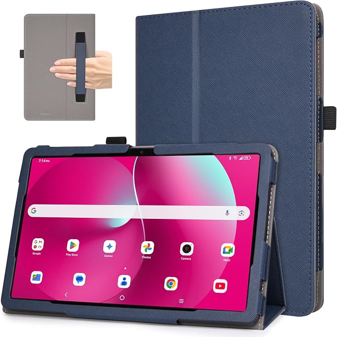 RSAquar Case for T-Mobile Revvl Tab 2 2025 Released 10.1 inch with Pen Loop Lightweight Folding Stand Cover with Hand Strap for Revvl Tab 2 Tablet Black