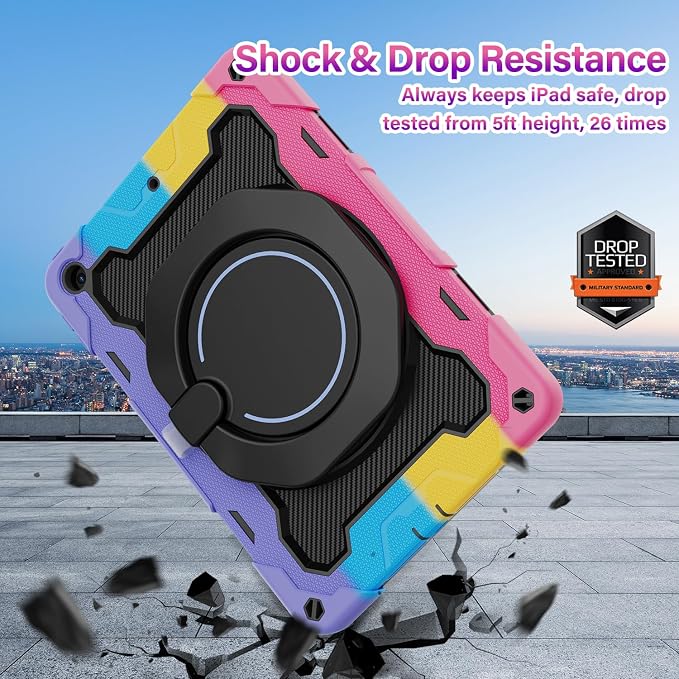 for iPad 9th 8th 7th Generation Case(iPad 10.2 inch) for Kids | 15ft Drop Protection Rugged with 360 Kickstand Handle Shoulder Strap，HD Screen Protector，Shockproof (2021/2020/2019 Release)