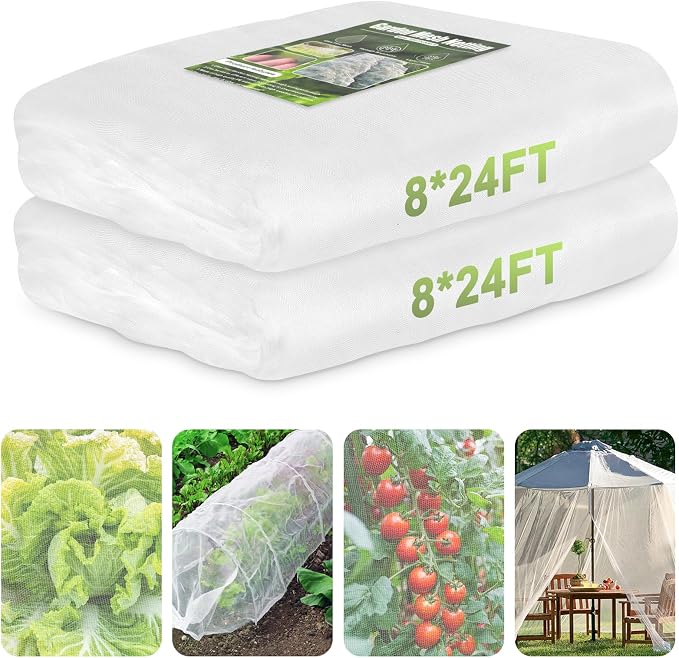 Garden Netting, 2 Pack 8x24Ft Ultra Fine Mesh Netting Pest Barrier Protection
