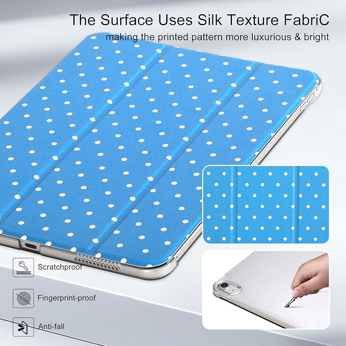 for iPad Air 11-inch M4 2026 M3 2025 M2 2024 iPad Air 5th 2022 / 4th Gen 2020 10.9-inch Slim Foldable Stand Hard PC Translucent Back Shell Smart Cover - [Auto Wake/Sleep]-Black Polka dots