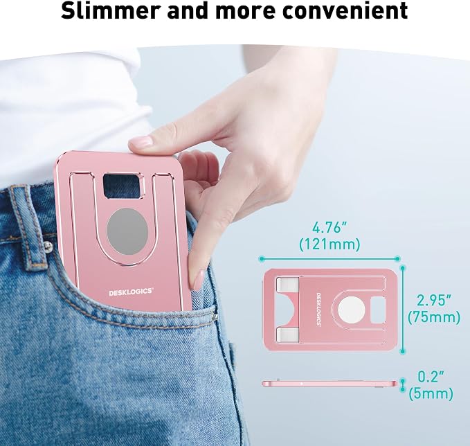 Cell Phone Stand for Desk - Foldable Aluminum Phone Holder Portable Travel Essentials Adjustable Desktop Dock for iPhone 17 16 15 14 Pro Max Android (Pink)