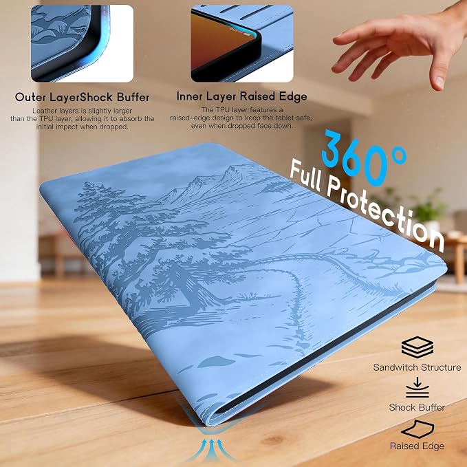 Galaxy Tab S10 Lite / S10 FE / S9 FE Case(10.9 Inch) Frozen Lake Premium Leather with Soft-Touch Feel Built-in Card Slots Adjustable Kickstand Slim and Lightweight ICY Blue