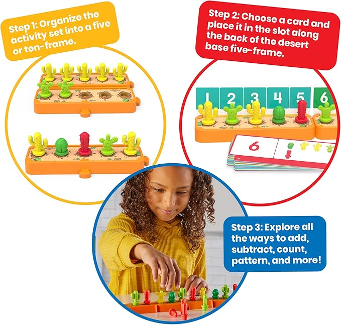 hand2mind Cactus Counting Desert Math Activity Set, Ten Frame Math Manipulatives, Color Counters for Kids Math, Montessori Math Materials, Math Games for Kindergarten, Addition and Subtraction Games