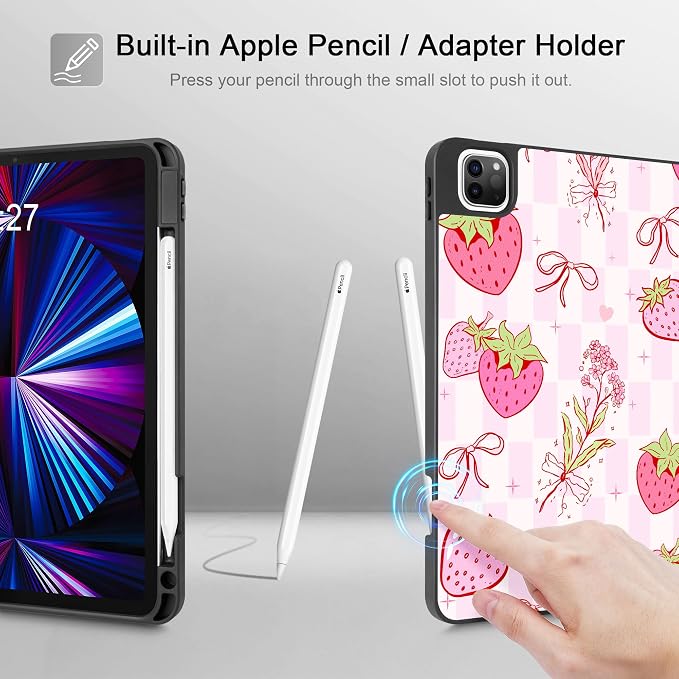 May Chen Case for iPad Pro 11 inch (4th 3rd 2nd &amp 1st Gen) 2022 2021 2020 2018 Trifold Stand + Pencil Holder + Auto Wake/Sleep + Soft TPU Protective Stand Back Cover Abstract Floral
