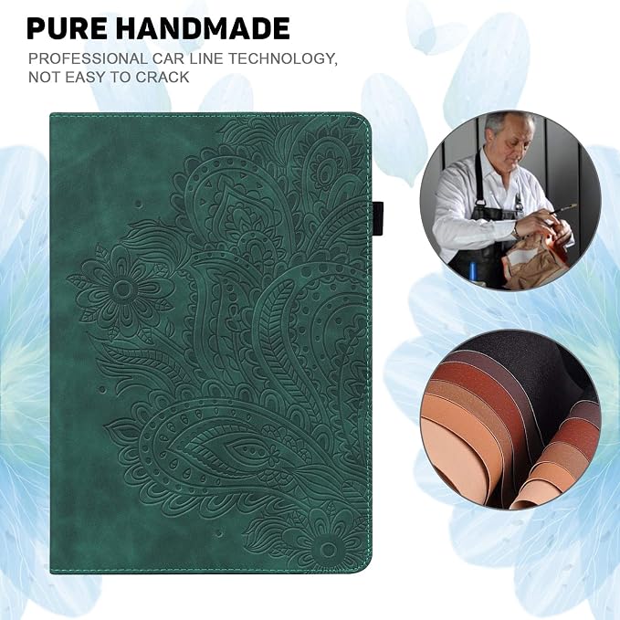 for Kindle Fire HD 8 Tablet (only Fits 10th Generation) &amp Fire HD 8 Plus 8 Case 2020 with Stand/Pencil Holder/Card Pocket/Elastic Band Embossed PU Leather Floral Cover Brown Peacock Flower