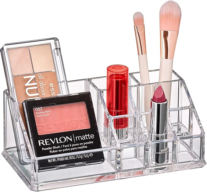 Amazing Abby - Tiffany - Acrylic Cosmetic Organizer, Transparent Plastic Makeup Holder, Compartmented, Shatter-Proof, Perfect Bathroom Vanity Storage Solution for Beauty Supply, Small