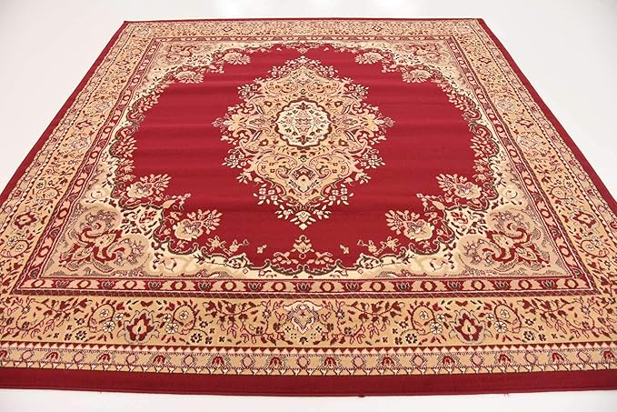 Unique Loom Reza Collection Traditional Persian Style Area Rug, Square 8' 0" x 8' 0", Burgundy/Ivory