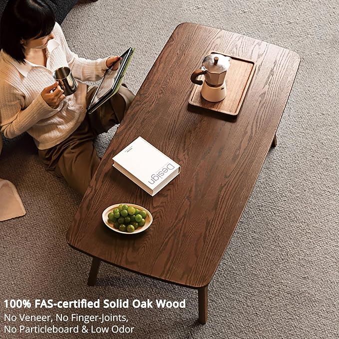 Solid Oak Wood Coffee Table - 2-Tier Modern Center Table, Living Room Tables with Double Storage for Living Rooms, Bedrooms, and Offices (Walnut, 31.49" D x 19.68" W x 17.32" H)