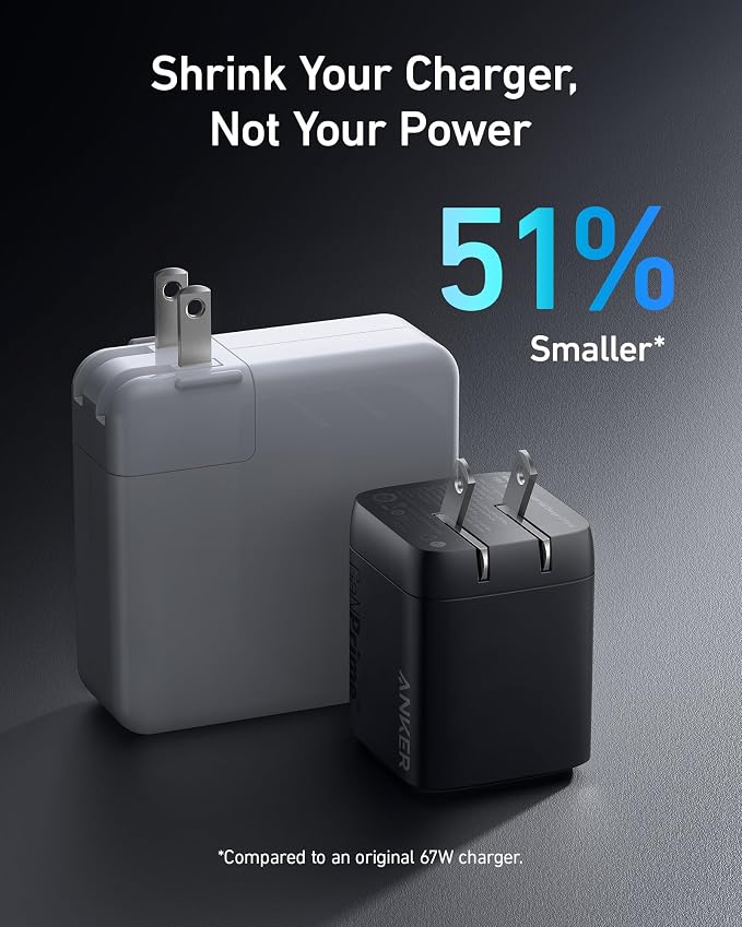 Anker Prime 67W USB C Charger Anker GaN 3-Port Compact Fast PPS Wall Charger For MacBook Pro/Air Pixelbook iPad Pro iPhone 15/14/Pro Galaxy S23/S22 Note20 Pixel Apple Watch with Upgraded Anke