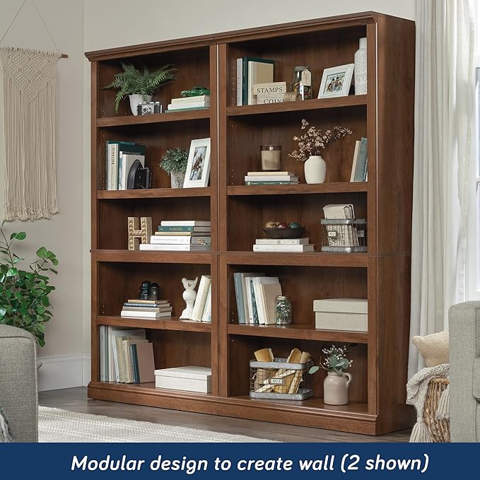 Sauder 5-Shelf Split Bookcase/ Book shelf, Oiled Oak finish