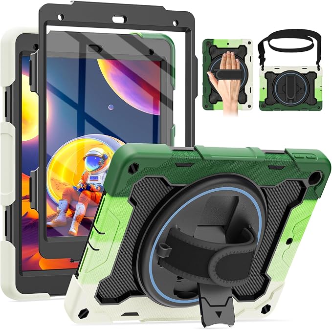 for iPad 9th 8th 7th Gen Case 10.2 inch with Screen Protector | 360° Rotating Kickstand Hand Strap Shoulder Strap Heavy Duty Military Grade - Kids Friendly