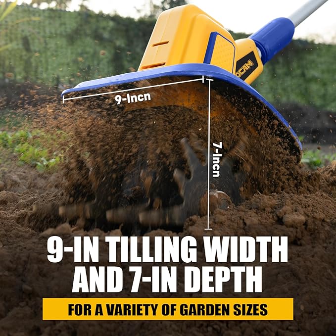 Cordless Tiller Cultivator Compatible with Dewalt 20V Battery(Tool Only), 360RPM Battery Powered Garden Cultivator, 9In Tilling Width & 7In Depth Tiller for Gardening