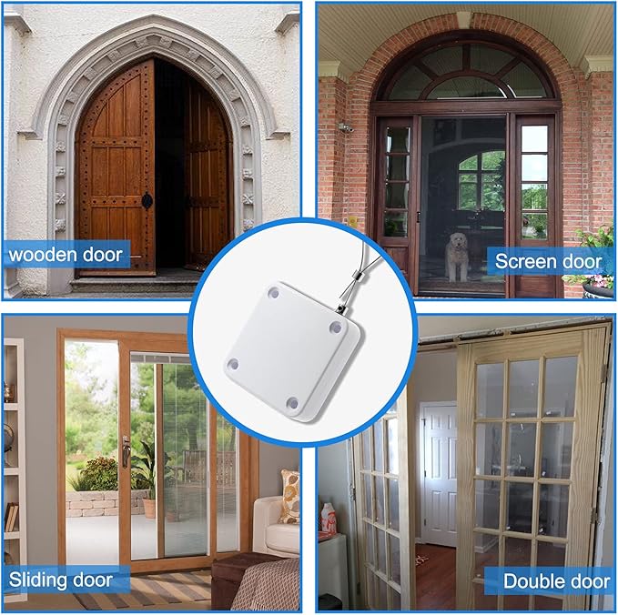 Rierdge 800g Set of 2 Punch-Free Automatic Sensor Door Closer, Multifunctional Drawstring Auto Door Closer for Residential Commercial Bedroom Room Storm (2 Pcs White)
